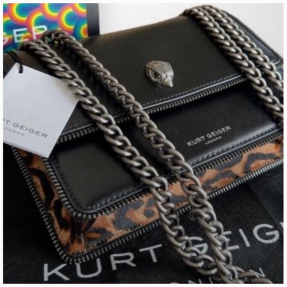 New🖤🐆Kurt Geiger Shoreditch Black Small Leather & Genuine Calf Hair Bag - Picture 1 of 5